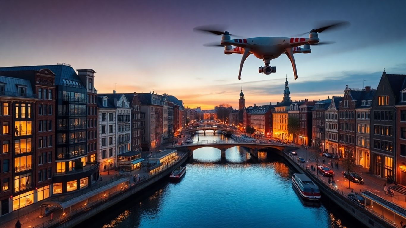 Amsterdam cityscape with smart city technology
