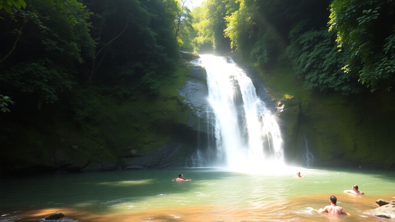 Seven Wells Waterfall in Langkawi with lush greenery.