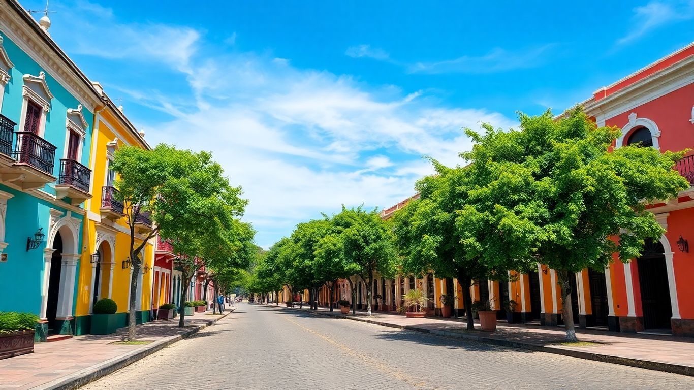Colorful colonial buildings in Mérida, Mexico.