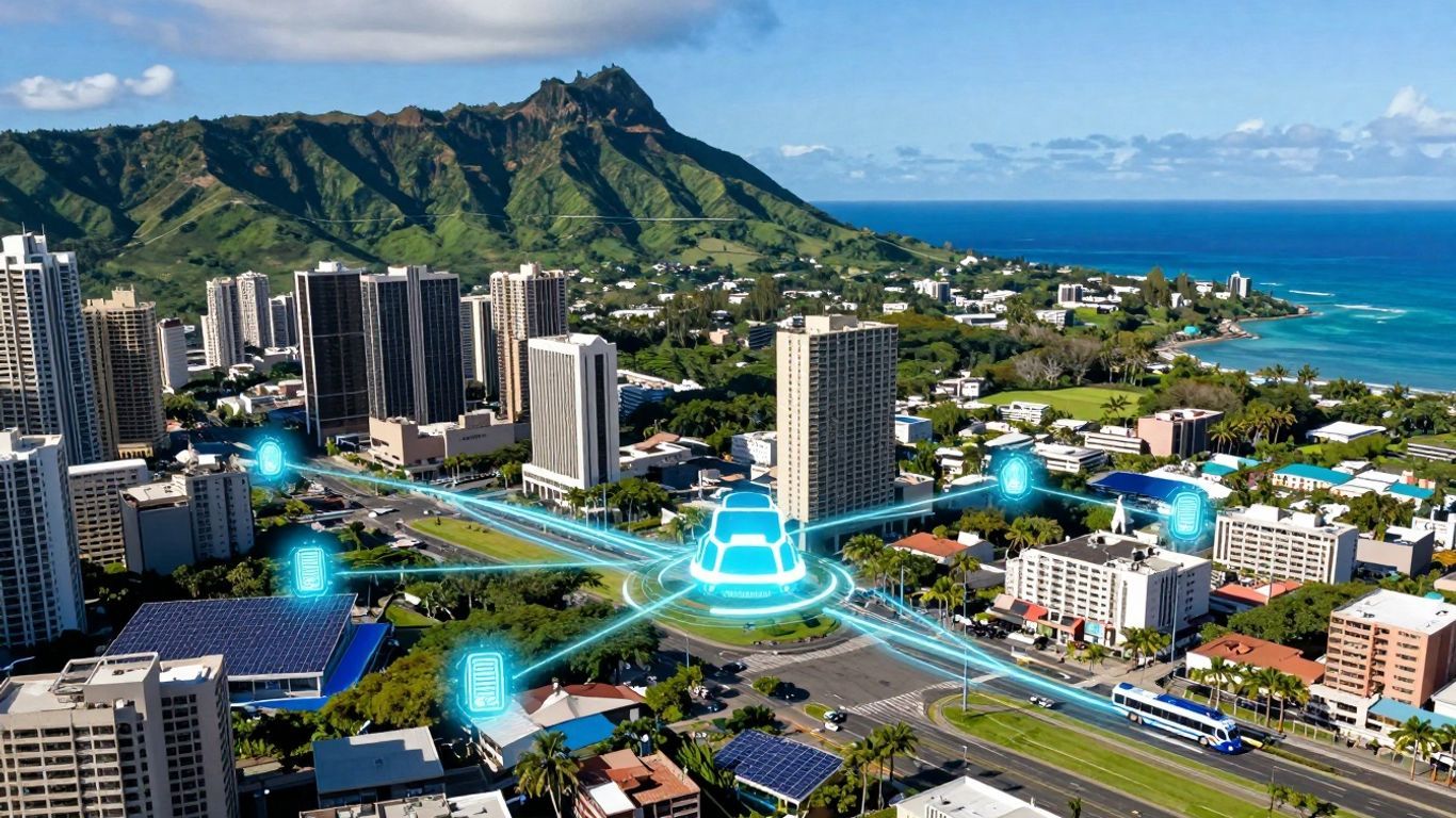 Hawaii smart city innovations with digital overlays.