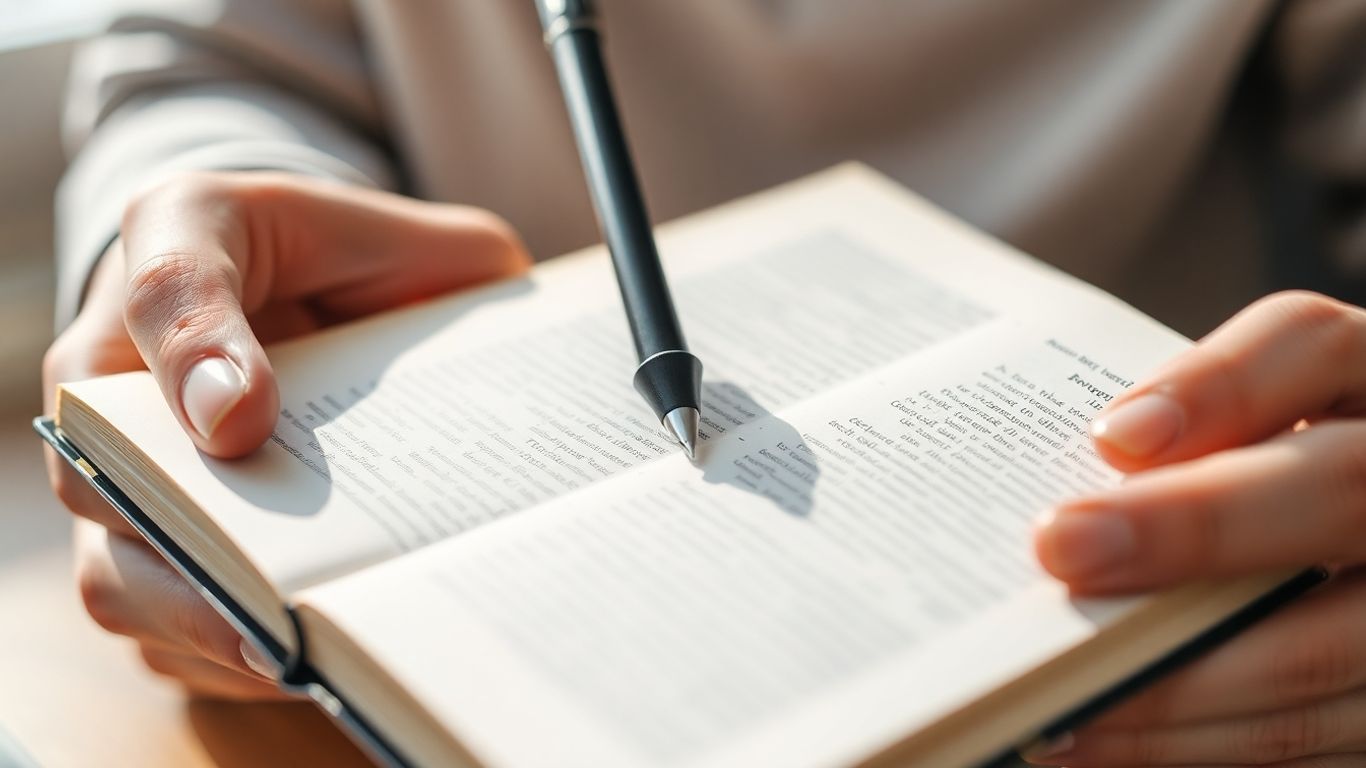 Hands writing in a book with a pen.