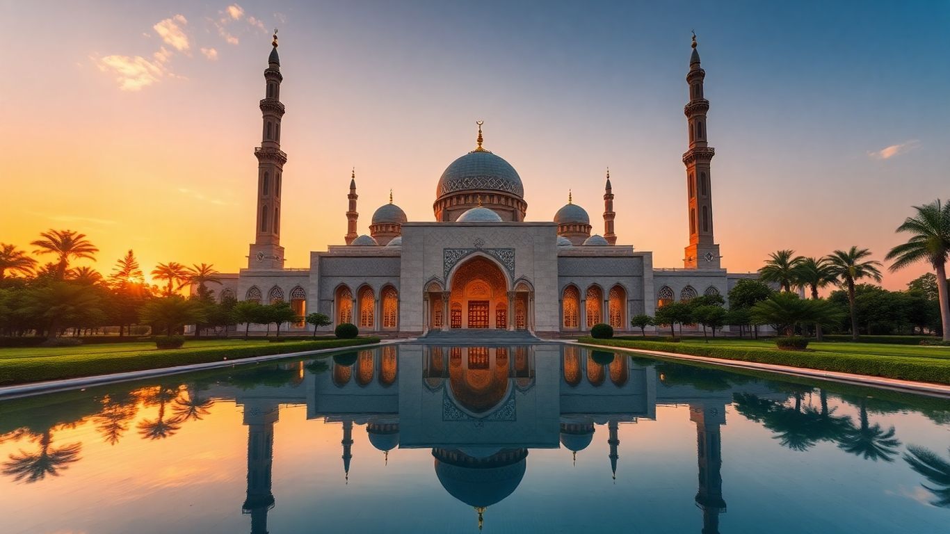 Masjid Malaysia architectural beauty at sunset.