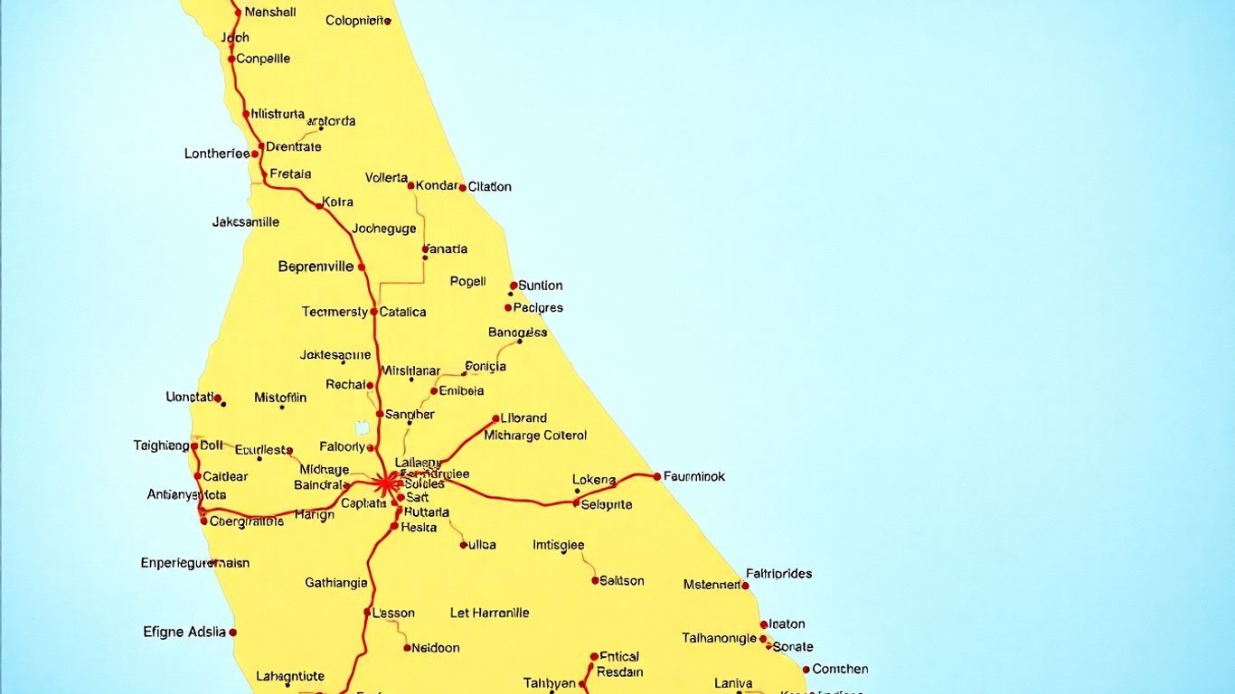 Map of Florida's northern region with cities and landmarks.