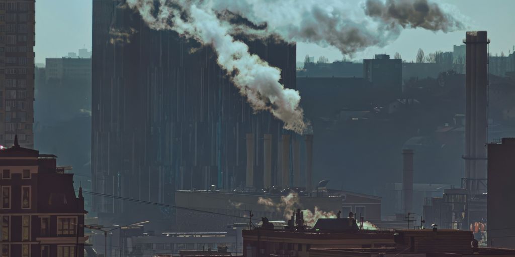 Smoke billows from a tall building in the city.