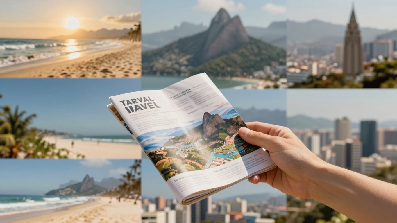 Travel brochures with world landmarks