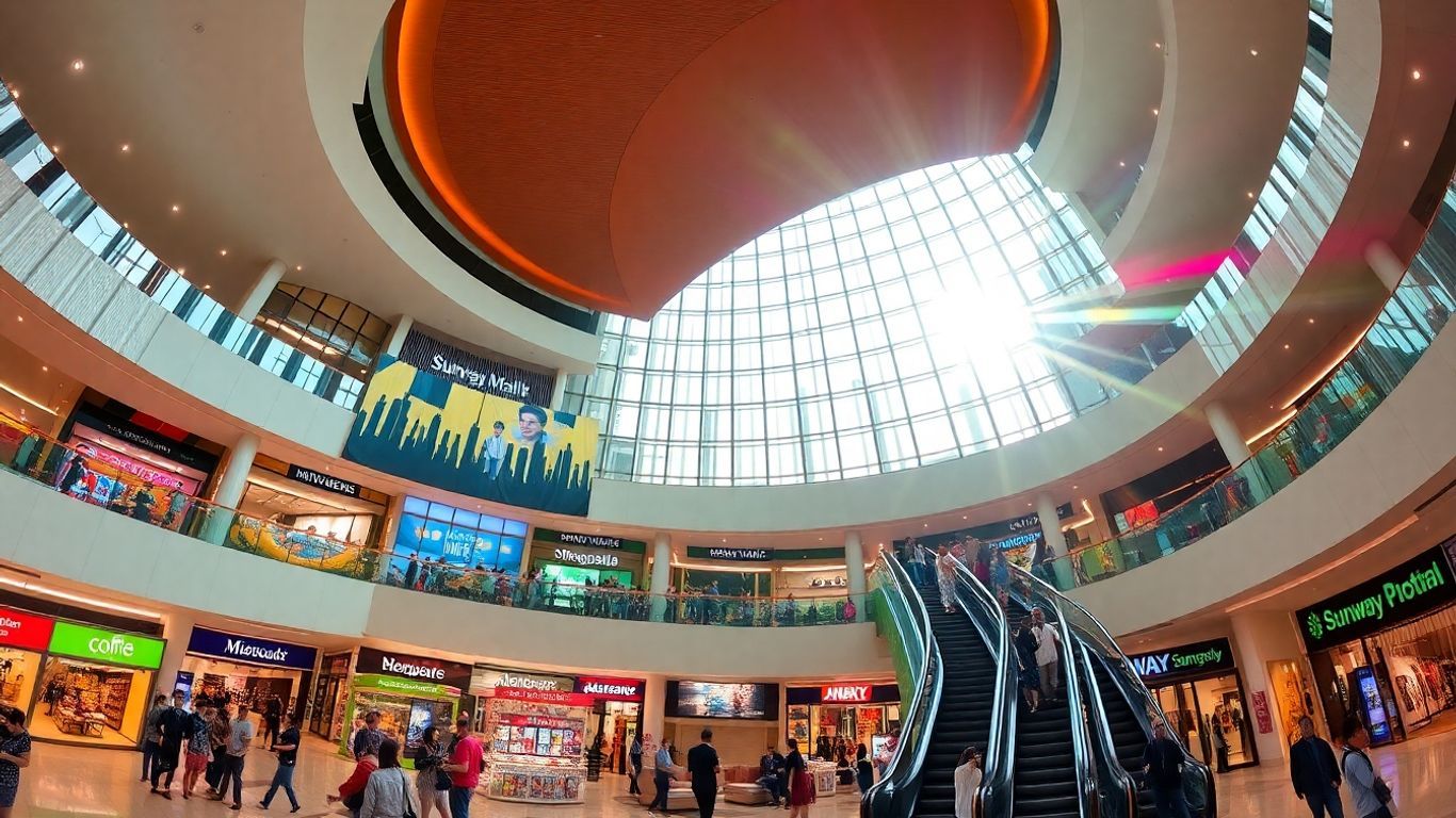 Sunway Putra Mall interior with shoppers and escalators