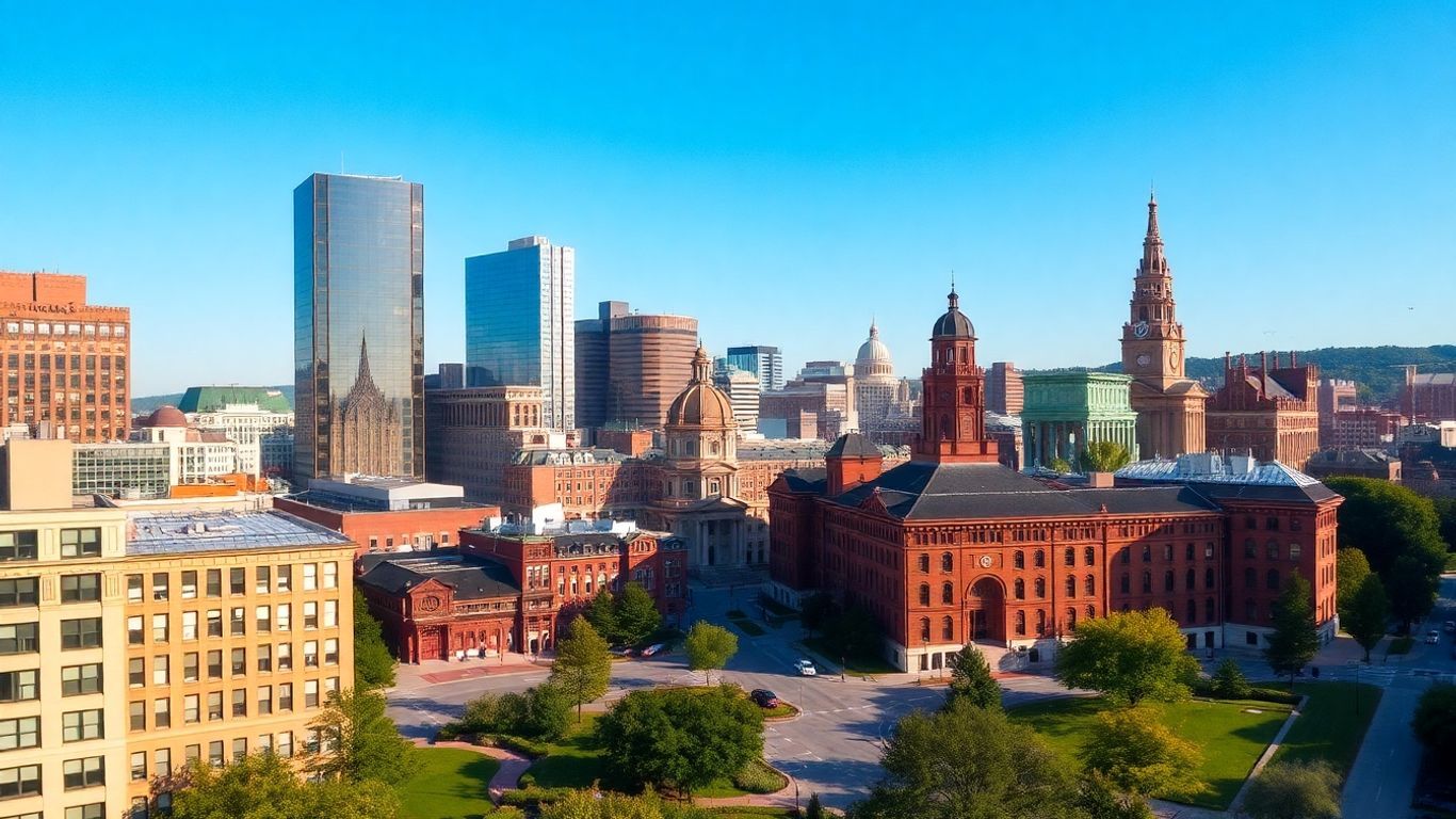 Youngstown cityscape with historic and modern architecture.